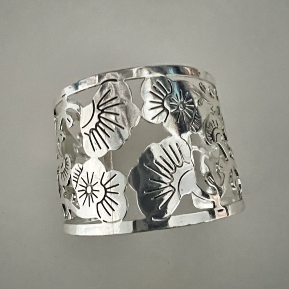 Silver Tone Floral Cuff Bracelet